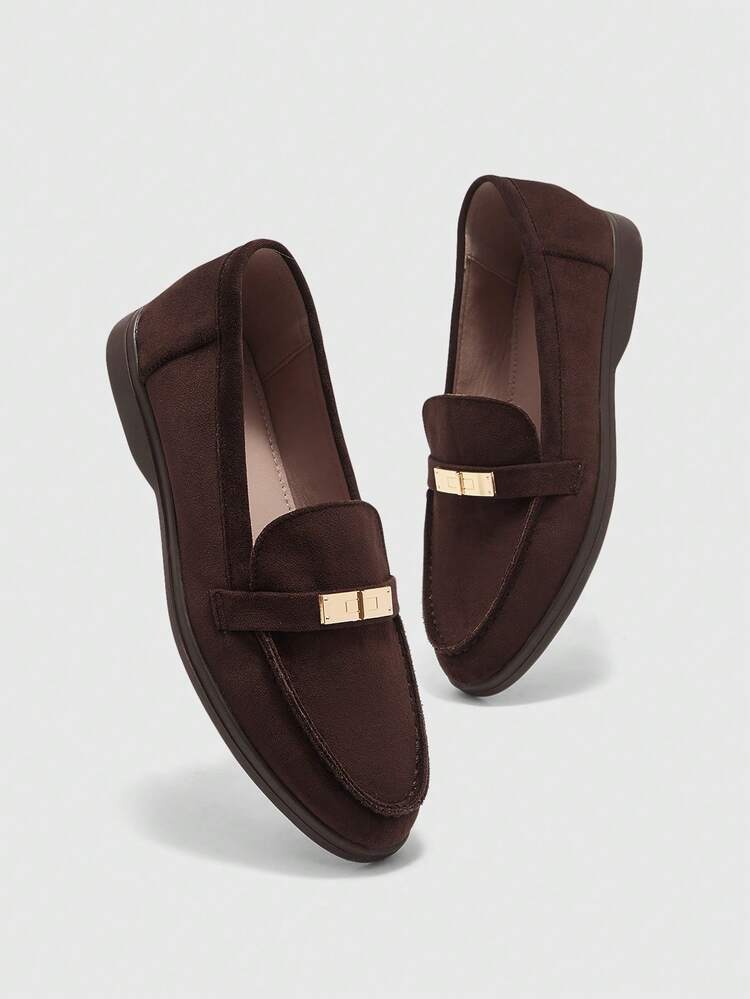CUCCOO BIZCHIC Women's Fashion Coffee Suede Metal Buckle Comfortable Casual Loafers, Suitable For Outdoor, Shopping, Work, Daily Wear For Christmas Valentine's Day Spring Shoes