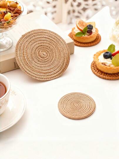 6PCS Round Placemat Heat Insulation Pure Cotton Linen Photo Prop Western Restaurant Plate Mat Dining Table Decor