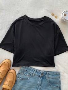 Comfortcana 素色落肩T恤 - 黑色 - 查看 5