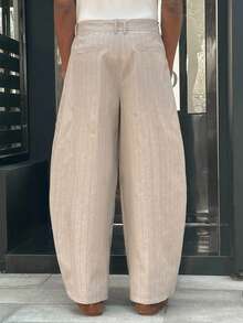 SWAVVY 男士条纹口袋宽松休闲阔腿裤 - 卡其色 - 查看 2