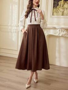 Vintamour Vintage Elegant Women's Dress With Pockets Contrast Color Pleated Pearl Button Shirt Dress Casual Commute Holiday Dress Winter Dresses Women's Winter Dress Winter Clothes For Women New Year Dress Women's New Year's Eve Dresses New Year Outfit New Year Clothes Elegant Dresses For Women Elegant Dresses For Ladies Vacation Outfits Women Elegant Dresses For Party Spring Outfit Women Spring Break Outfits Spring Dress Women Brown Dress - Brown - View 1