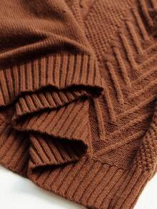 Manfinity Homme 男士纯色绞花休闲套头毛衣，长袖上衣 - 鏽棕色 - 查看 6