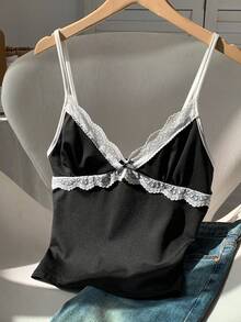 SHEIN EZwear Summer Casual Black Lace Women's Tank Top Sexy - Black - View 1