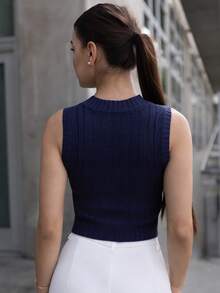 Andrea Bello Women Navy Casual Sweater Vest In Fall/Winter - Navy Blue - View 2