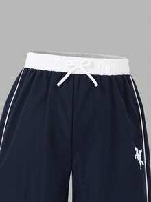 Tween Girl Casual All-Match Street Sports Versatile Black & White Contrast Trim Loose Wide Leg Pants,Holiday,Summer,Travel