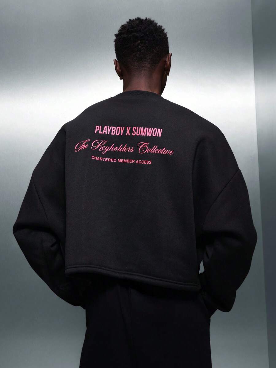 PLAYBOY X SUMWON Áo nỉ cổ tròn Crop Fit X Keyholders Collective Thời trang đường phố đô thị - màu đen - Xem 1