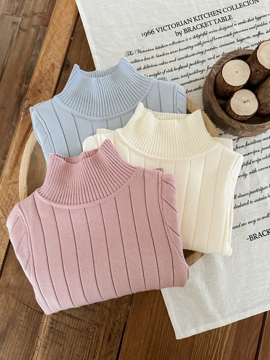 SHEIN LMoss Kids 3pcs/Set Sweater Rajut Kasual Warna Polos untuk Anak Perempuan - MultiWarna - View 1