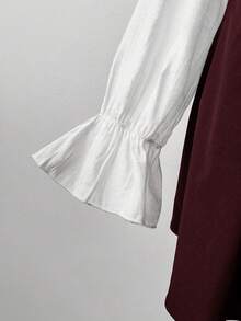 Sunspun 大码女式时尚露肩荷叶边长袖迷你连衣裙，秋季连衣裙，女士秋装，冬季服装，女士机场穿搭，机场旅行穿搭，浪漫连衣裙，婚礼宾客连衣裙，正式连衣裙，生日连衣裙 - 酒紅色 - 查看 4