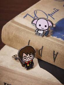 HARRY POTTER X SHEIN Juego de anillos abiertos con elementos de dibujos animados impresos de aleación de zinc, de lujo y nicho, adecuado para diversas fiestas, conciertos y festivales - Platino - Ver 6