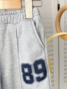 SHEIN 2pcs/Set Young Boys Casual Minimalist Fleece Thickened Hoodie Sweatshirt And Pants Set, Suitable For Autumn/Winter, Christmas, New Year - Grey - View 7