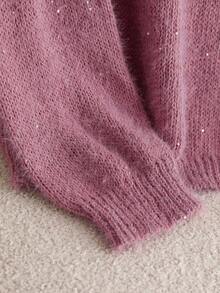 CosyJoli Áo len chui đầu tay raglan màu hồng đính sequin cỡ lớn cho nữ vào mùa thu/đông - Hồng - Xem 6