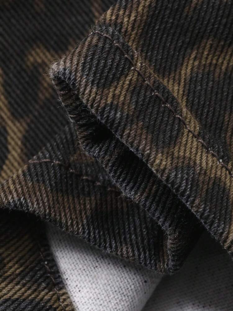 Toddler Boys' Casual Washed Denim Leopard Print Streetwear