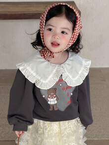 DAZY Toddler Girls' Peter Pan Collar Cartoon Print Long Sleeve Top - Grey - View 9