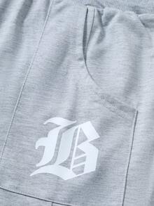 PAVTROS 男士圆领撞色字母印花短袖T恤和抽绳腰休闲裤套装 - 彩色 - 查看 8