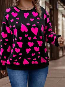 EMERY ROSE Women's Heart Print Casual Pullover Sweatshirt, Versatile Round Neck Long Sleeve, Spring/Autumn New Arrival Best Seller - Multicolor - View 4