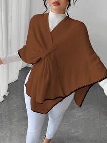 Elenzga Poncho de suéter de corte holgado y elegante para mujer de talla grande, adecuado para ropa de abrigo de otoño/invierno - Café integral - Ver 6