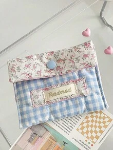Zazumi Dompet Koin Motif Kotak-kotak & Bunga Klasik - Kotak-kotak Pink & Biru Pastel dengan Mawar Putih, Dompet Kompak Poliester Tahan Lama untuk Kebutuhan Sehari-hari, Dapat Dicuci dengan Tangan, Dompet Kecil Lucu untuk Wanita, Hadiah untuk Teman. - MultiWarna - View 15