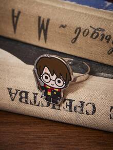 HARRY POTTER X SHEIN Juego de anillos abiertos con elementos de dibujos animados impresos de aleación de zinc, de lujo y nicho, adecuado para diversas fiestas, conciertos y festivales - Platino - Ver 5