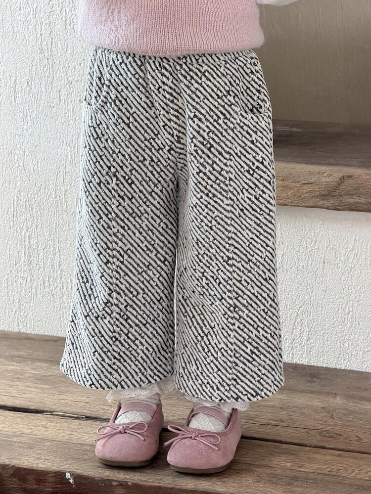 Baby Girl Fashionable & Versatile Striped Wide Leg Pants, Autumn/Winter Toddler Girls Clothes