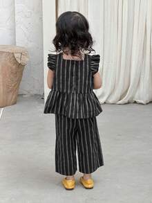 DAZY 2pcs Baby Girls' Striped Ruffle Trim Sleeveless Shirt And Pants Set Toddler Girls Clothes - Light Grey - View 2