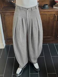 SWAVVY Men's Solid Color Pleated Casual Tapered Leg Pants Pleated Pants Balloon Pants Oversized Pants - Grey - View 4