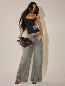 SHEIN BAE Women's Black Sequin Embroidered Camisole/Sexy Tank Top/Club Top/Summer Holiday Outfits/Carnival Women Look 2026/Going Out Tops/Y2K Top/Glitter Top/Black Top/Party Outfit/Music Festival Outfit, Street Style, Casual Outings White Cashmere Top, Fall/Winter Warm Top, Outerwear Layering White Top White Women's Top One Shoulder Tops - Black - View 4