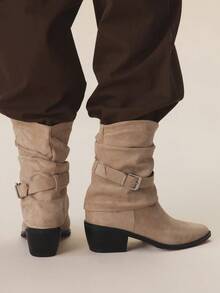 Styleloop Botas de tobillo de tacón grueso de unicolor minimalista para uso casual y de viaje para mujeres