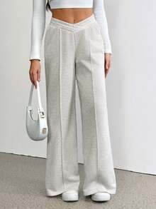 SHEIN Tall Quần dài thể thao ống rộng không đối xứng màu trắng mùa xuân Quần váy tốt nghiệp, trang phục trở lại trường, tốt nghiệp, trang phục giáo viên dành cho nữ, trở lại trường - Xám - Xem 3