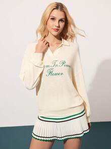 CourtClass 休闲百搭杏色柔软舒适英伦印花V领Polo衫 - 杏色 - 查看 3