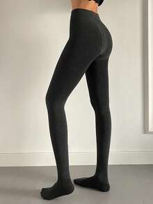 DAZY Sheer Black Tights, Leg Slimming Opaque Pantyhose, Thermal Lined Footless Leggings - Grey - View 6