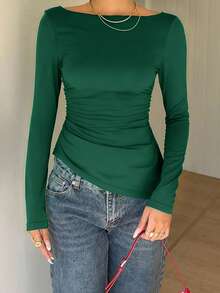 Siren Gaze Women's Lace Patchwork Backbow Slim Fit Long Sleeve Off Shoulder Black Blouse Elegant Spring - Green - View 7