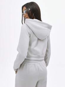 BABYPHAT Embellished Studded Long Sleeve Full Zip Sweatshirt With Rhinestones And Metal Details Winter Casual Streetwear - Light Grey - View 2