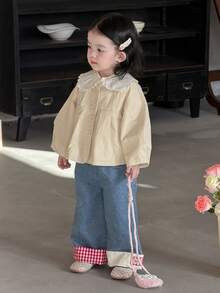 DAZY 女婴纯色圆领休闲长袖外套 春季幼儿女童服装 - 杏色 - 查看 5