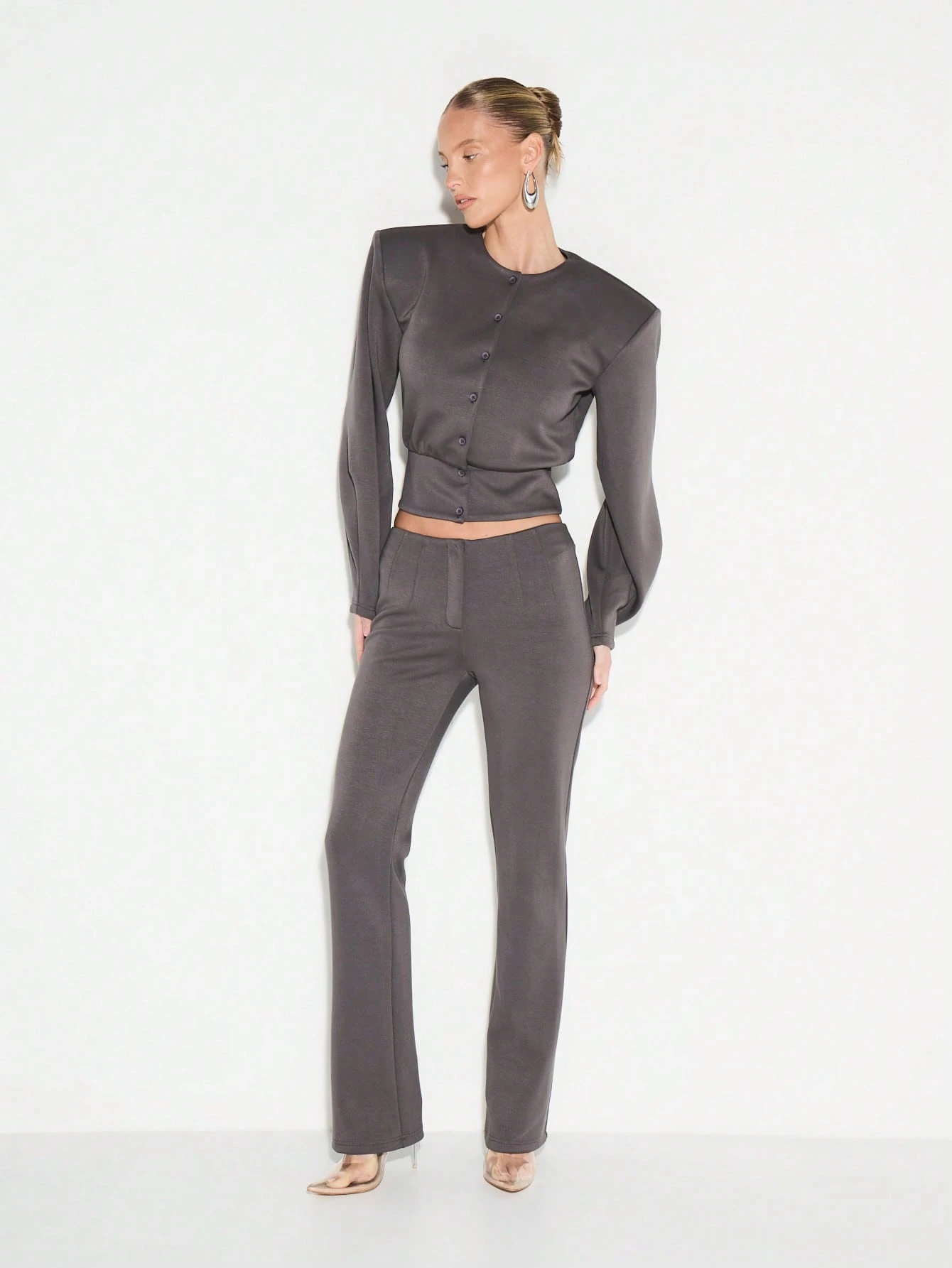 KIZN Neoprene Straight Leg Trousers With Button Front