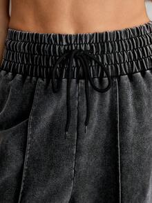 SHEIN Tall 女士高腰宽松喇叭运动裤，做旧黑灰色，秋冬款 - 灰色 - 查看 7