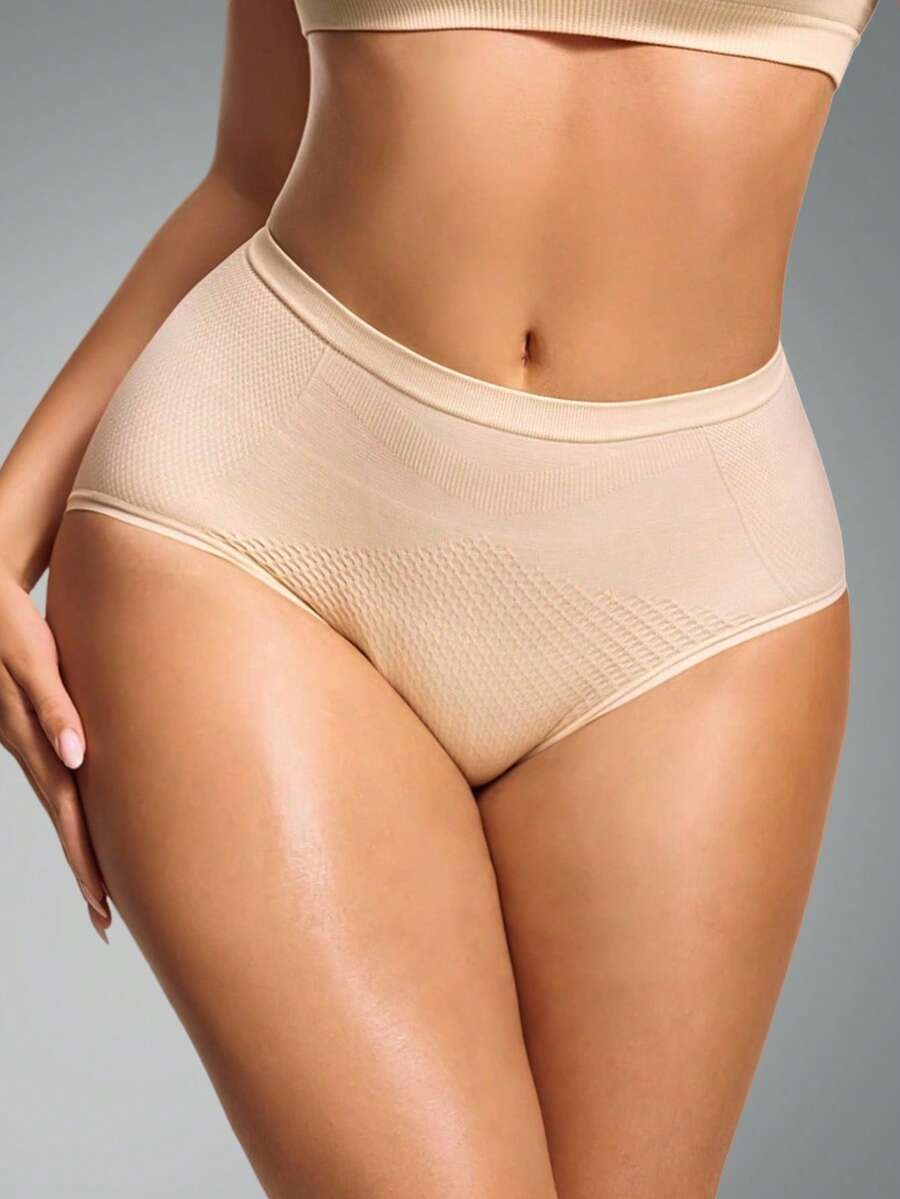 Women's Solid Color Elastic Waist Shapewear Briefs - Apricot - View 1