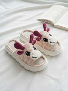 Zapatillas de felpa con diseño de animales de dibujos animados, cálidas y antideslizantes,., zapatillas de dormitorio de tela de muy buen gusto. - Rosa Pálido - Ver 2