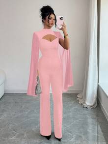 SHEIN Elenzya Bộ đồ liền thân hở lưng đính kim tuyến cổ đứng cho nữ dự tiệc - Hồng - Xem 7