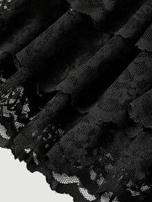 SHEIN MOD 女士黑色多层蝴蝶结褶皱迷你裙，春夏款，情人节款，优雅款，度假装，夏季女装，春季款，夏季假期，派对款，海滩款，夏季假日款，Y2K风格，黑色半身裙，毕业典礼款，优雅款，度假款 - 黑色 - 查看 7