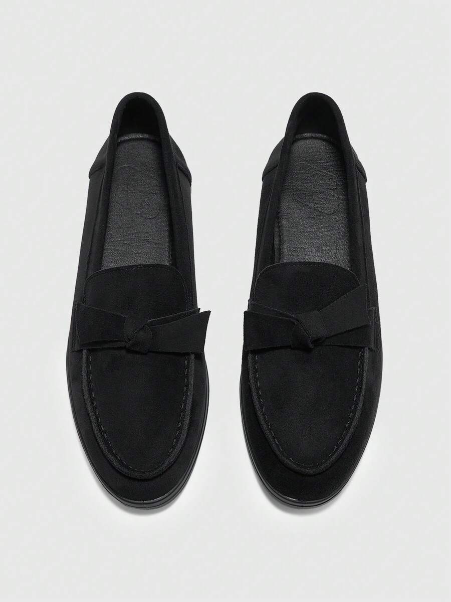 CUCCOO BIZCHIC Giày lười nơ da lộn màu đen thời trang dành cho nữ, giày bệt thoải mái, phù hợp cho hoạt động ngoài trời, đi làm, mặc hàng ngày - màu đen - Xem 1