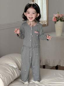 DAZY 2pcs Baby Girls' Casual All-Over Print Long Sleeve T-Shirt And Pants Homewear Set