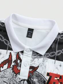 ROMWE MEN Street Life 男士复古圣母玛利亚条纹英文图案街头风套头衫 - 黑色 - 查看 7