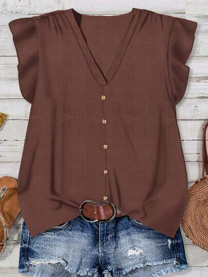 SHEIN LUNE Camisa minimalista casual para mujer, adecuada para el verano