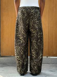 SWAVVY 男士豹纹口袋休闲宽松裤，日常百搭 - 卡其色 - 查看 2