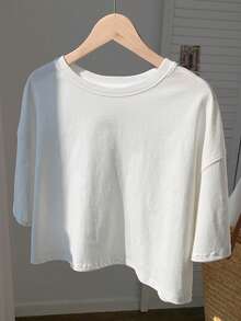 Comfortcana Solid Drop Shoulder Crop Tee - White - View 3