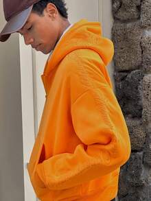 SWAVVY Áo hoodie dài tay thêu họa tiết Anh dáng rộng thoải mái cho nam - trái cam - Xem 2
