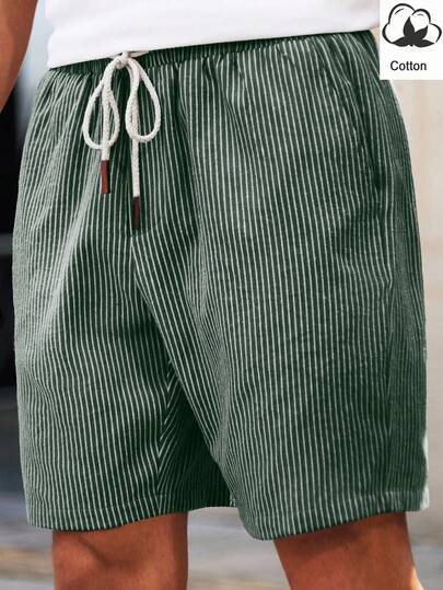 HIMLAND 男士梭织条纹短腰修身休闲直筒短裤，适合夏季日常穿着