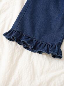 Vintaside Kids 少女乡村风牛仔两件套：蓝色水洗荷叶边无袖上衣和刺绣阔腿裤