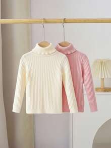 LMoss Kids 2pcs/Set Young Girl Fitted Casual Apricot & Pink Sweater, Spring/Summer - Multicolor - View 2