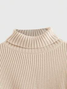 ROMWE Plus Size Turtleneck Pullover Sweater, Versatile For Autumn/Winter - Apricot - View 3